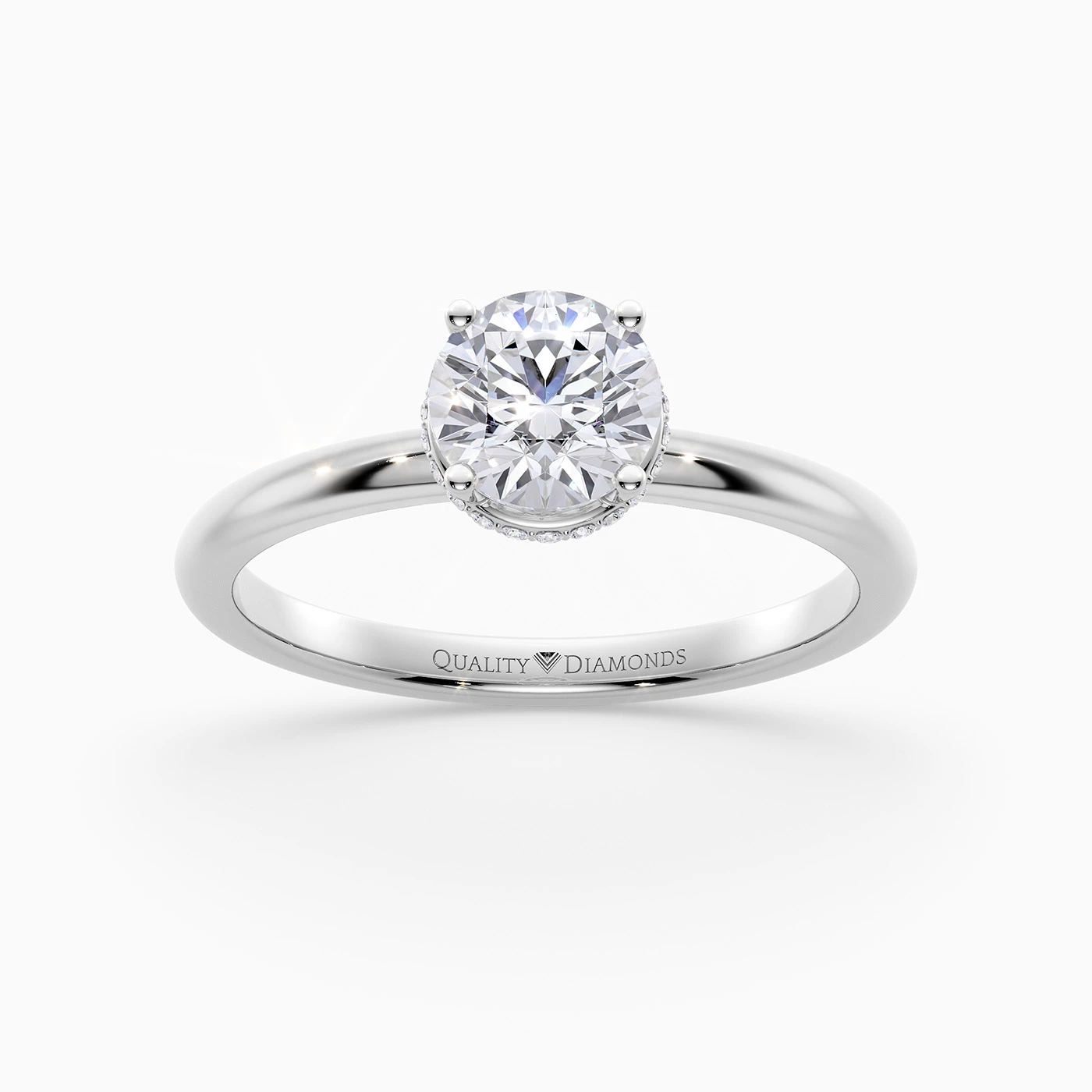 Round Brilliant Liraz Hidden Halo Diamond Ring in Platinum