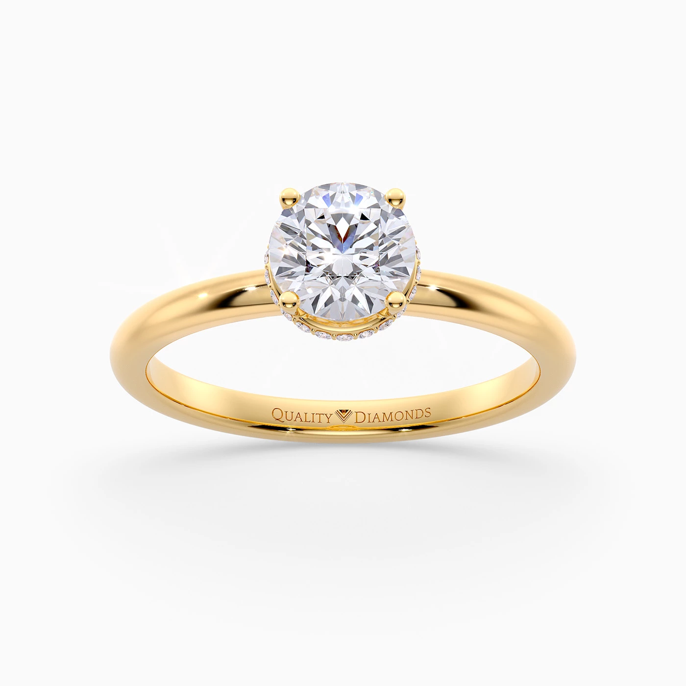 Round Brilliant Liraz Hidden Halo Diamond Ring in 9K Yellow Gold