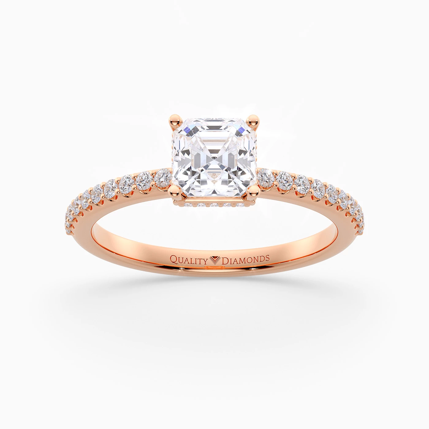 Diamond Set Asscher Liraz Hidden Halo Diamond Ring in 9K Rose Gold