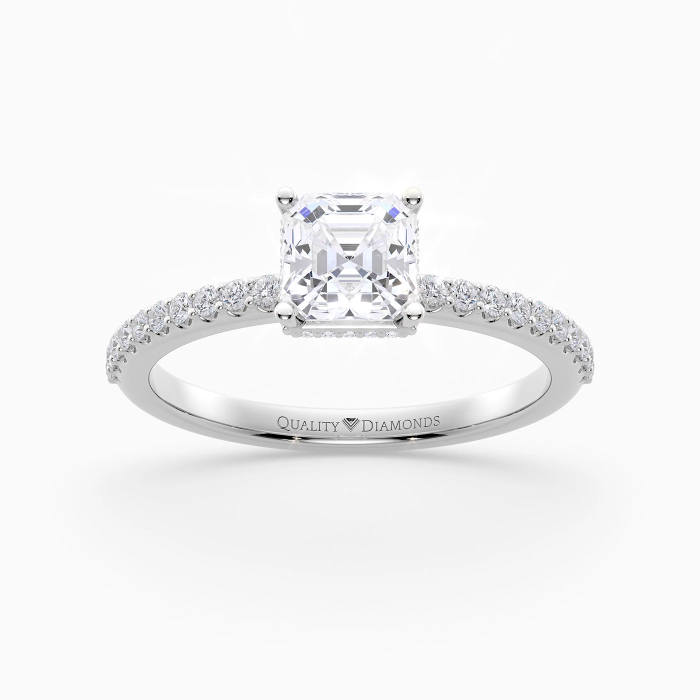 Diamond Set Asscher Liraz Hidden Halo Diamond Ring in 9K White Gold