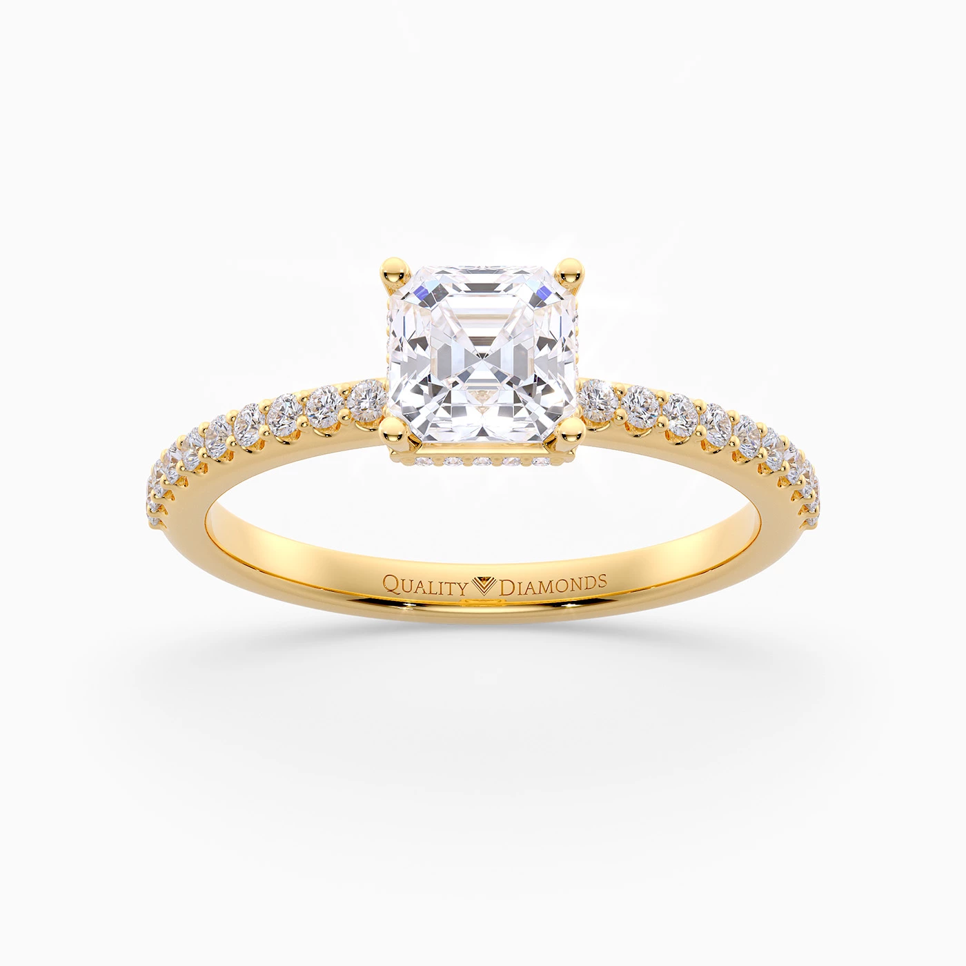 Diamond Set Asscher Liraz Hidden Halo Diamond Ring in 9K Yellow Gold