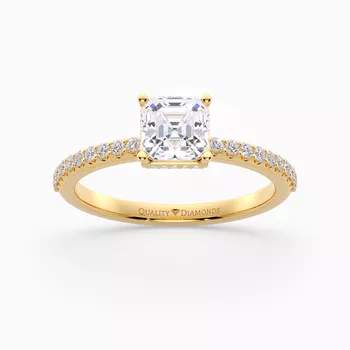 Diamond Set Asscher Liraz Hidden Halo Diamond Ring in 9K Yellow Gold