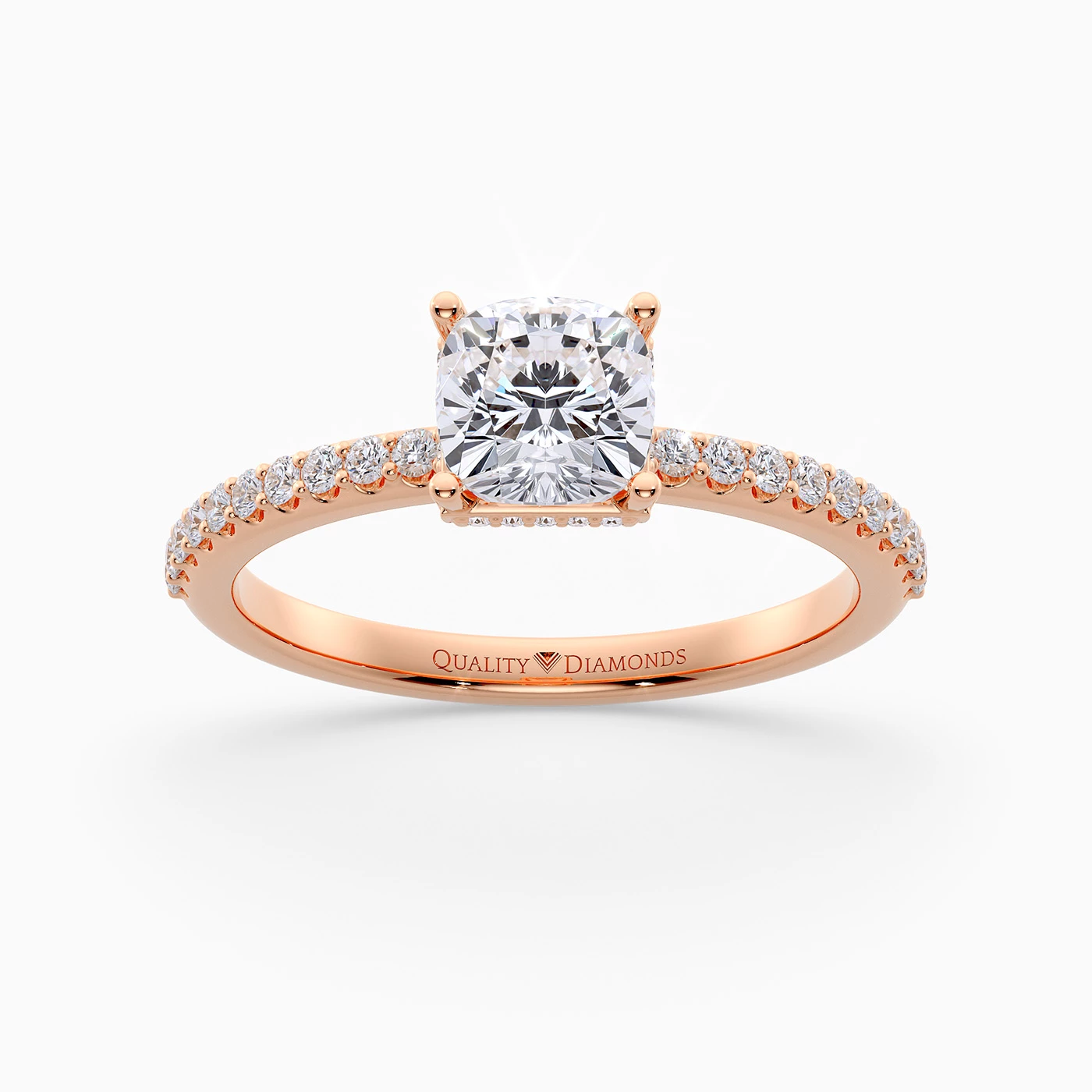 Diamond Set Cushion Liraz Hidden Halo Diamond Ring in 9K Rose Gold