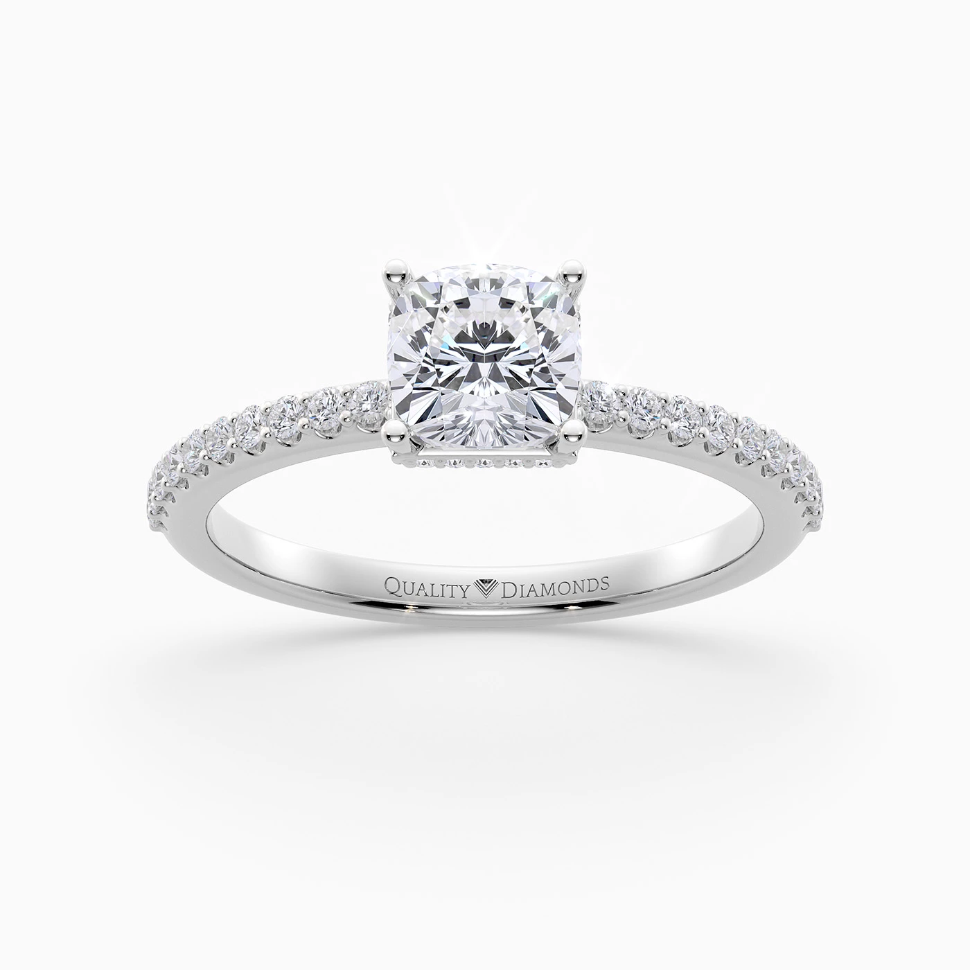 Diamond Set Cushion Liraz Hidden Halo Diamond Ring in 9K White Gold