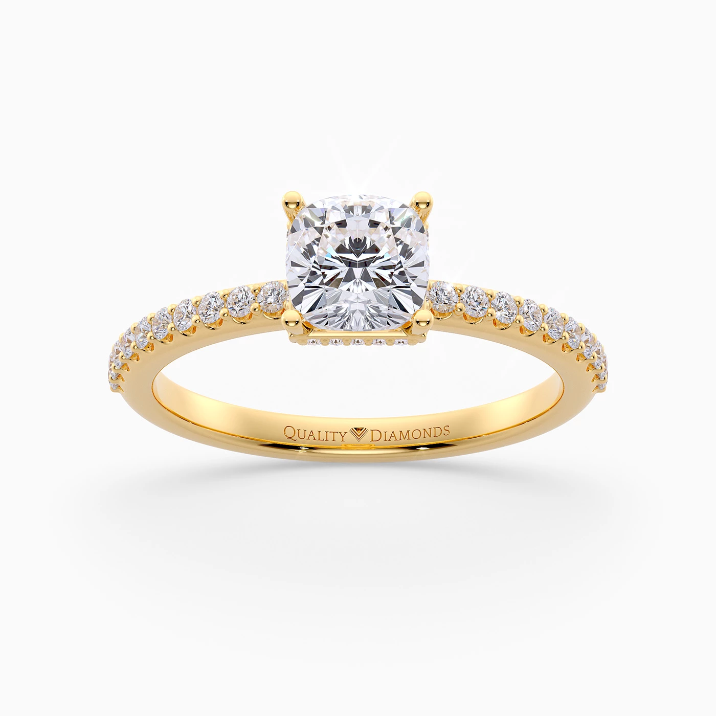 Diamond Set Cushion Liraz Hidden Halo Diamond Ring in 9K Yellow Gold