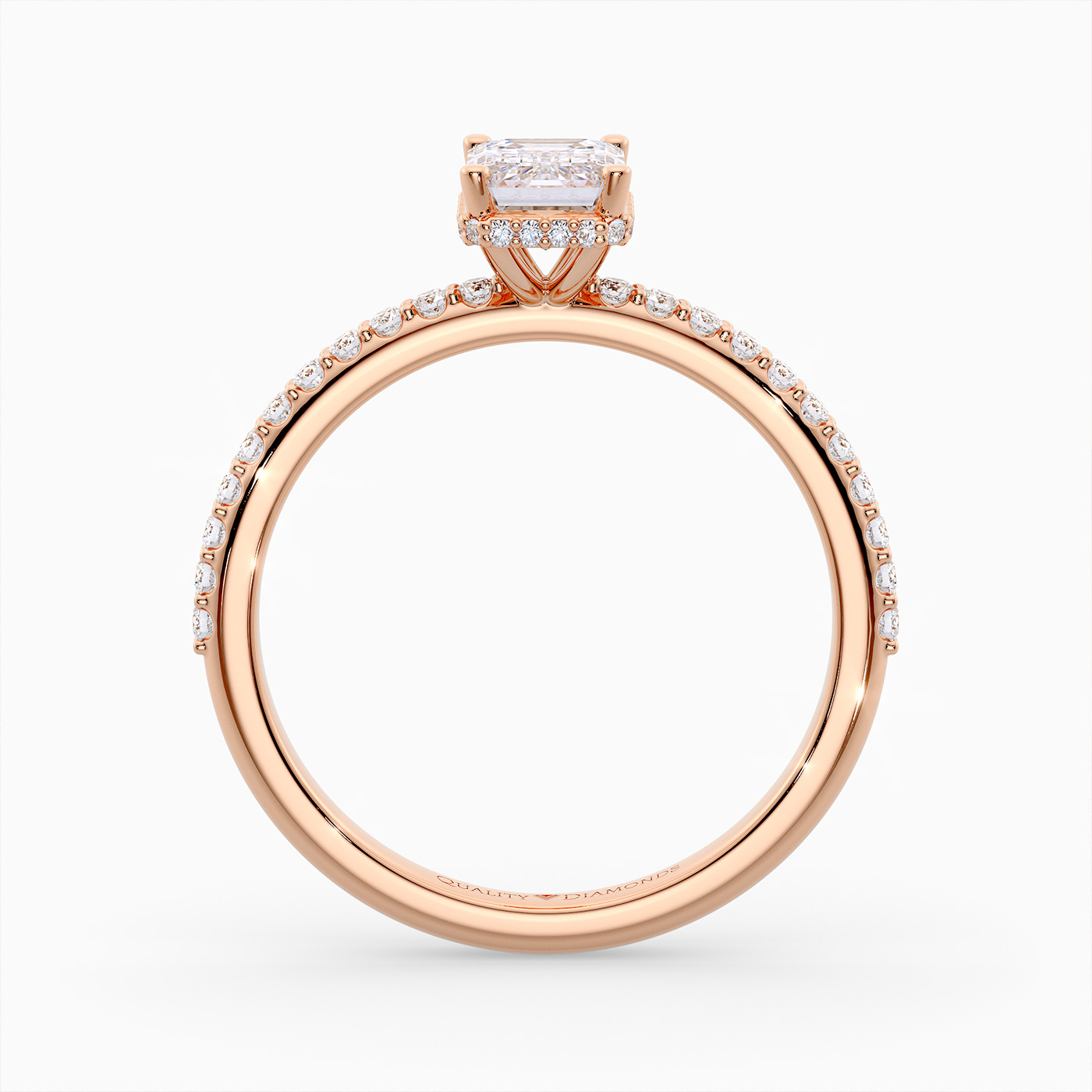 Diamond Set Emerald Liraz Hidden Halo Diamond Ring in 18K Rose Gold