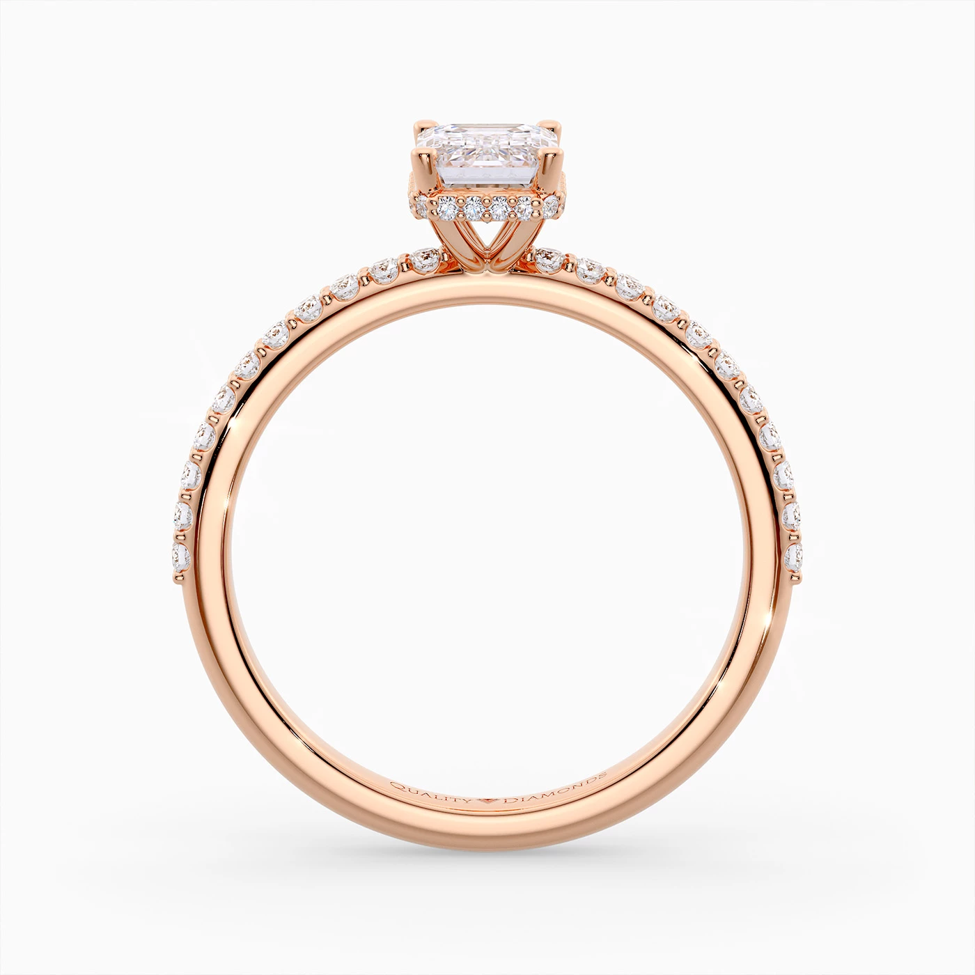 Diamond Set Emerald Liraz Hidden Halo Diamond Ring in 18K Rose Gold