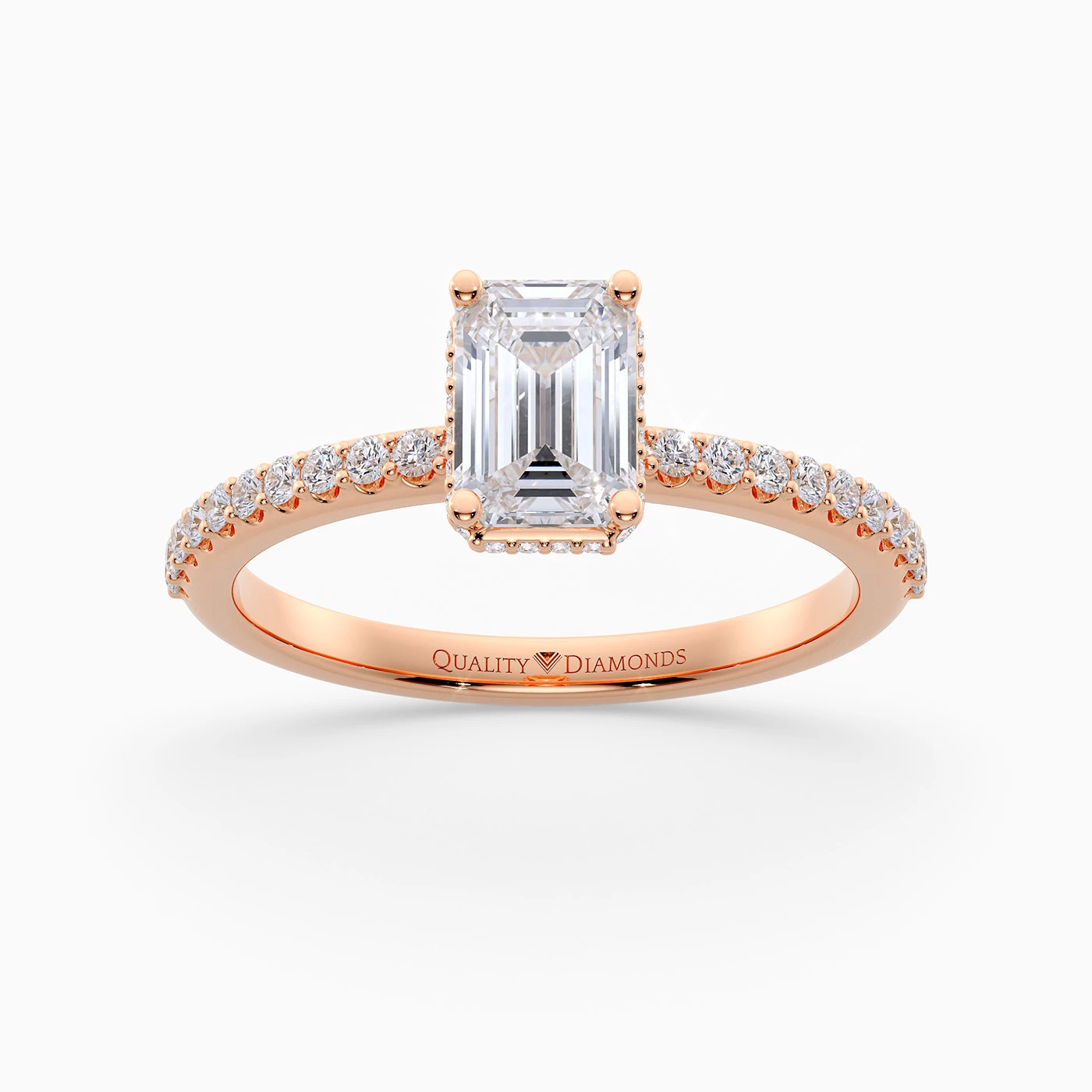Diamond Set Emerald Liraz Hidden Halo Diamond Ring in 9K Rose Gold