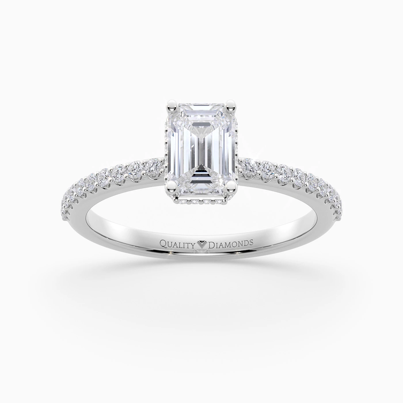 Diamond Set Emerald Liraz Hidden Halo Diamond Ring in 18K White Gold
