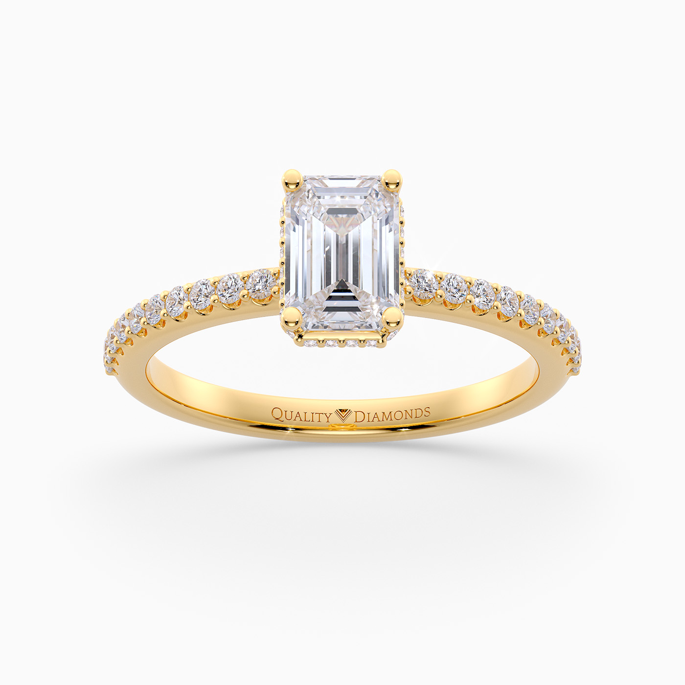 Diamond Set Emerald Liraz Hidden Halo Diamond Ring in 18K Yellow Gold