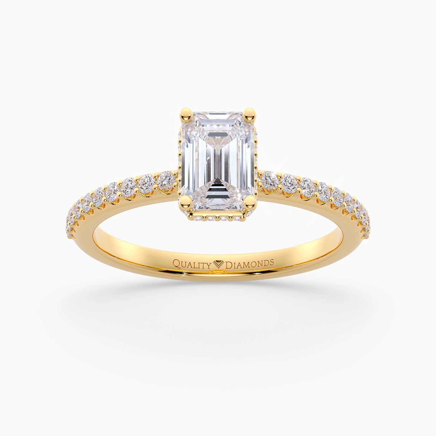 Diamond Set Emerald Liraz Hidden Halo Diamond Ring in 9K Yellow Gold