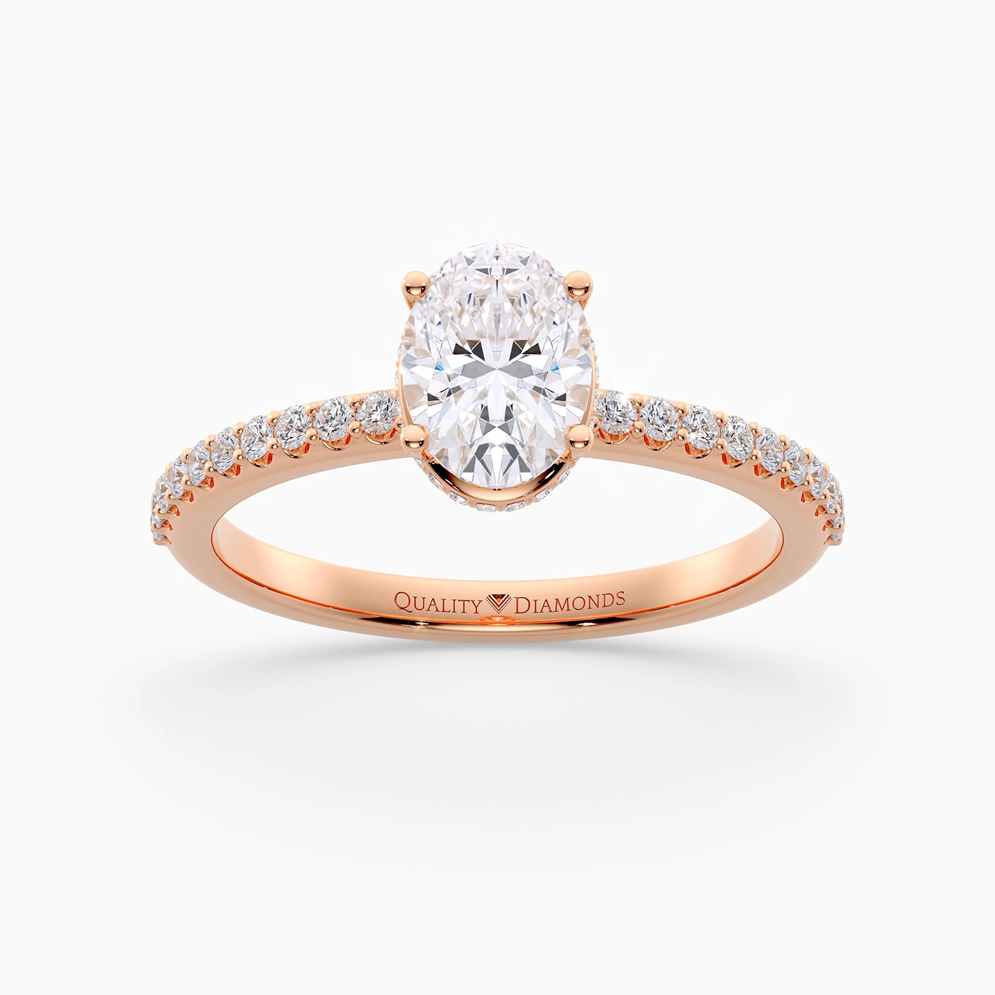 Diamond Set Oval Liraz Hidden Halo Diamond Ring in 9K Rose Gold