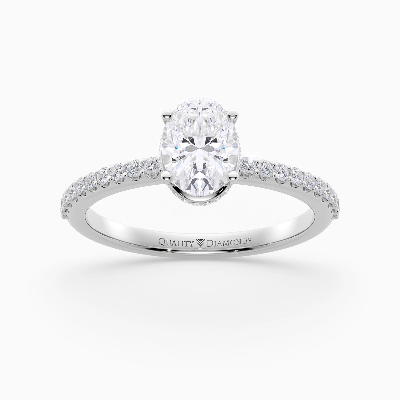 Diamond Set Oval Liraz Hidden Halo Diamond Ring in 18K White Gold