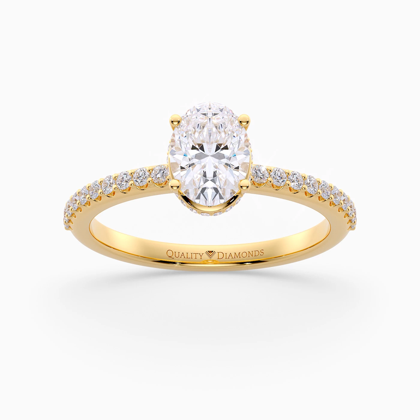 Diamond Set Oval Liraz Hidden Halo Diamond Ring in 18K Yellow Gold