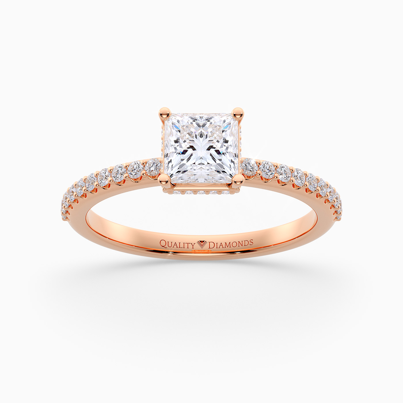 Diamond Set Princess Liraz Hidden Halo Diamond Ring in 18K Rose Gold