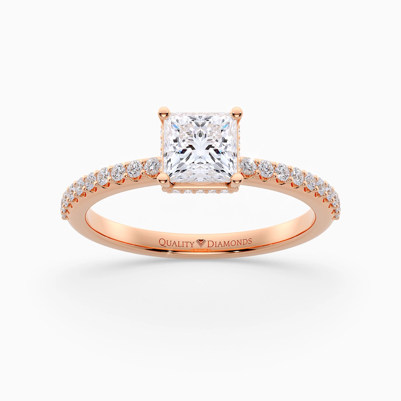 Diamond Set Princess Liraz Hidden Halo Diamond Ring in 9K Rose Gold