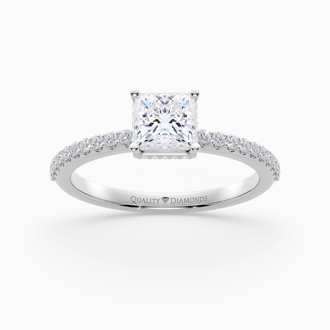 Diamond Set Princess Liraz Hidden Halo Diamond Ring in 18K White Gold
