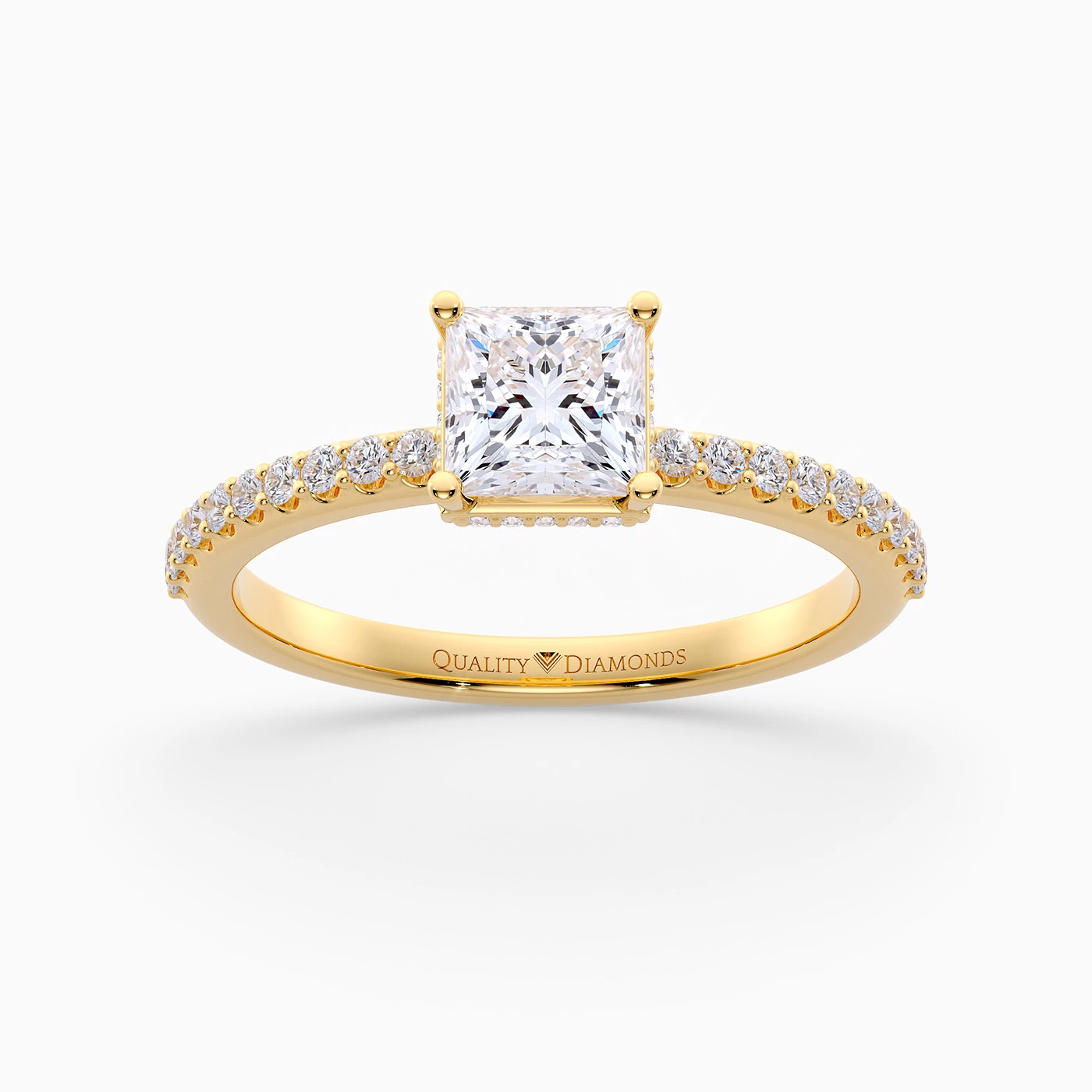 Diamond Set Princess Liraz Hidden Halo Diamond Ring in 9K Yellow Gold