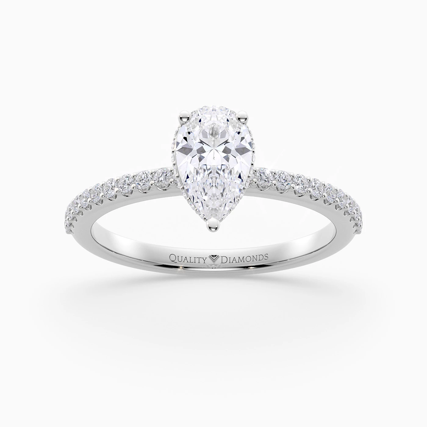 Diamond Set Pear Liraz Hidden Halo Diamond Ring in 18K White Gold