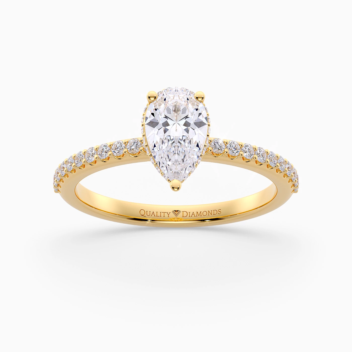 Diamond Set Pear Liraz Hidden Halo Diamond Ring in 18K Yellow Gold