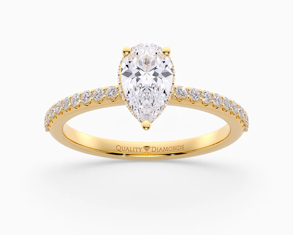 Diamond set Pear Liraz Hidden Halo Diamond Ring in 18K Yellow Gold
