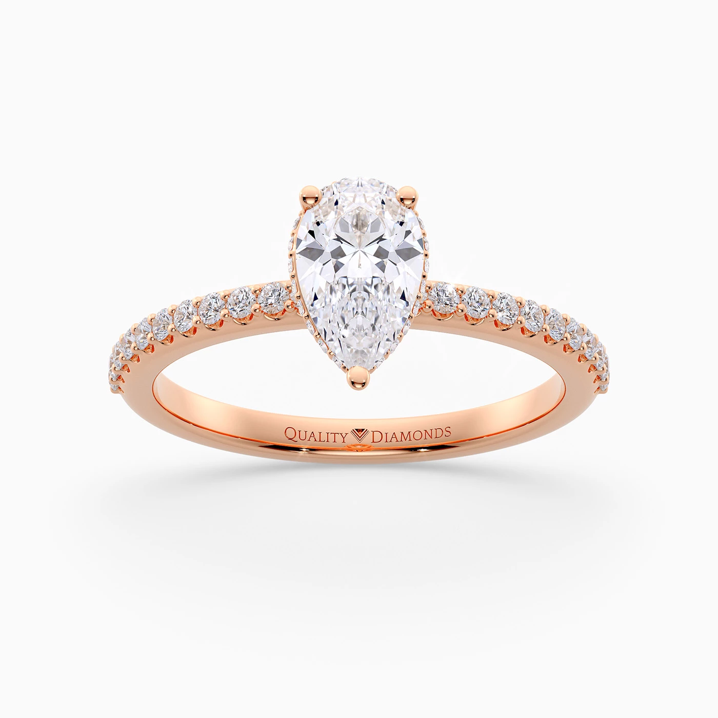 Diamond Set Pear Liraz Hidden Halo Diamond Ring in 18K Rose Gold
