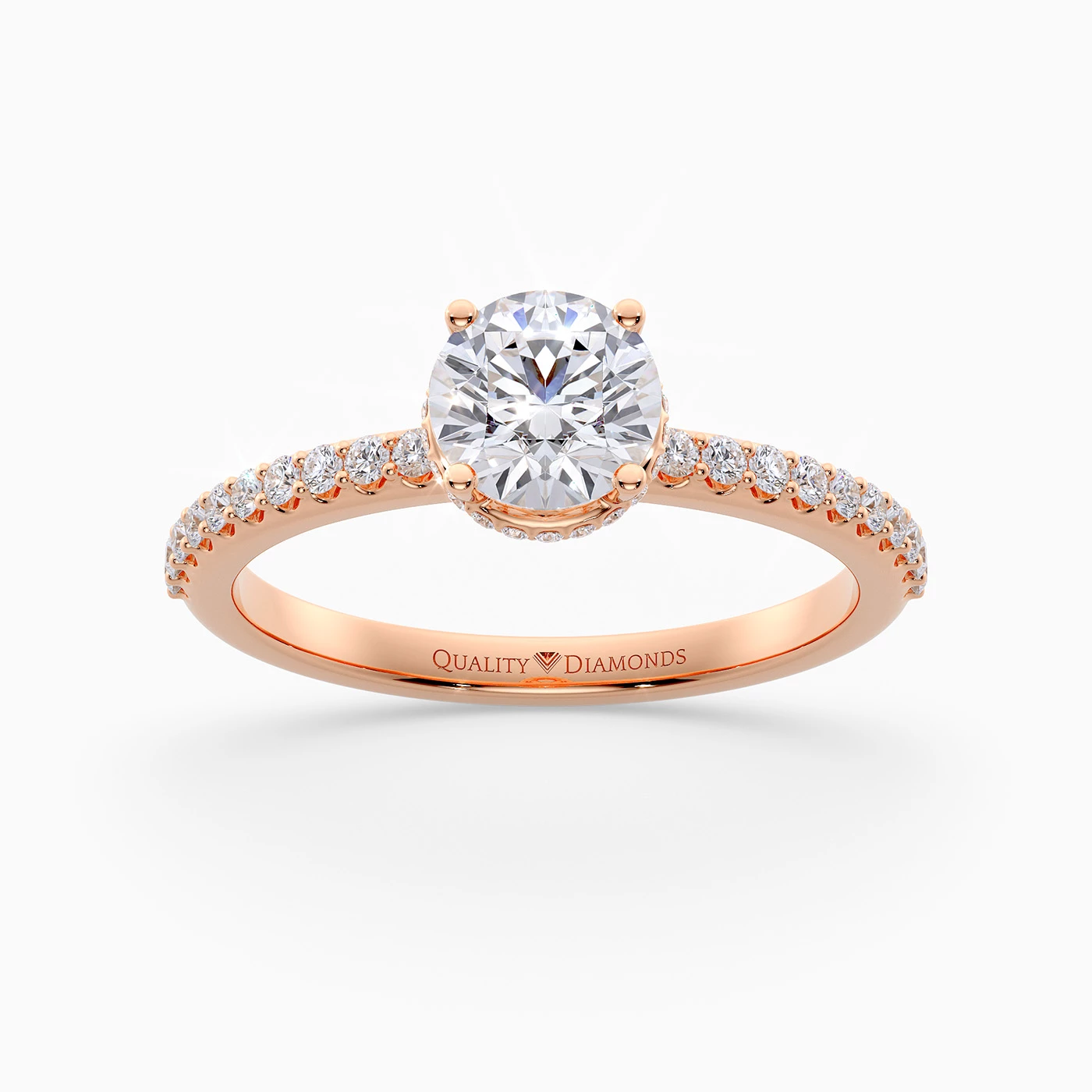 Diamond Set Round Brilliant Liraz Hidden Halo Diamond Ring in 9K Rose Gold