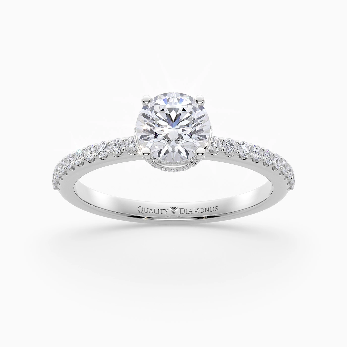 Diamond Set Round Brilliant Liraz Hidden Halo Diamond Ring in 18K White Gold