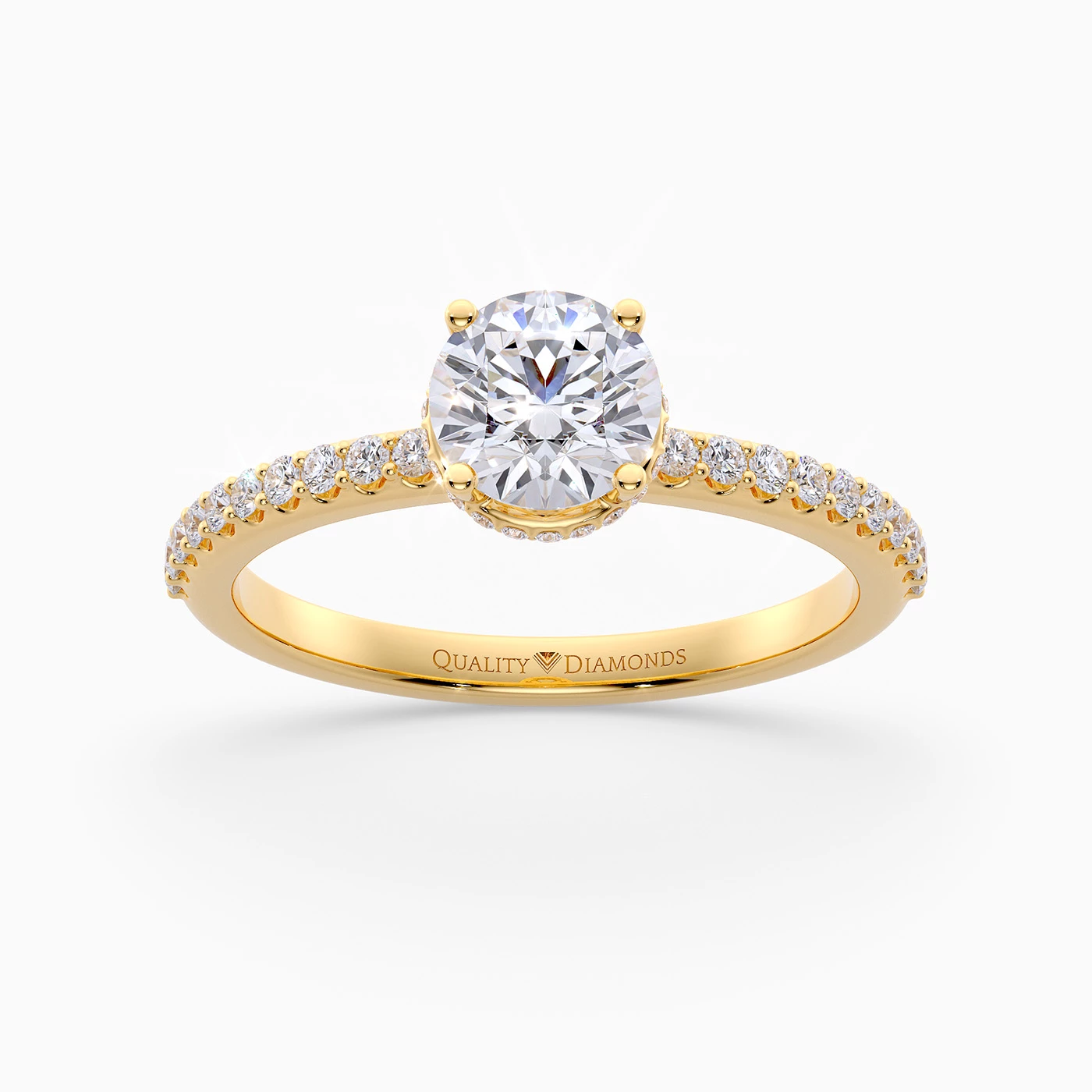 Diamond Set Round Brilliant Liraz Hidden Halo Diamond Ring in 9K Yellow Gold