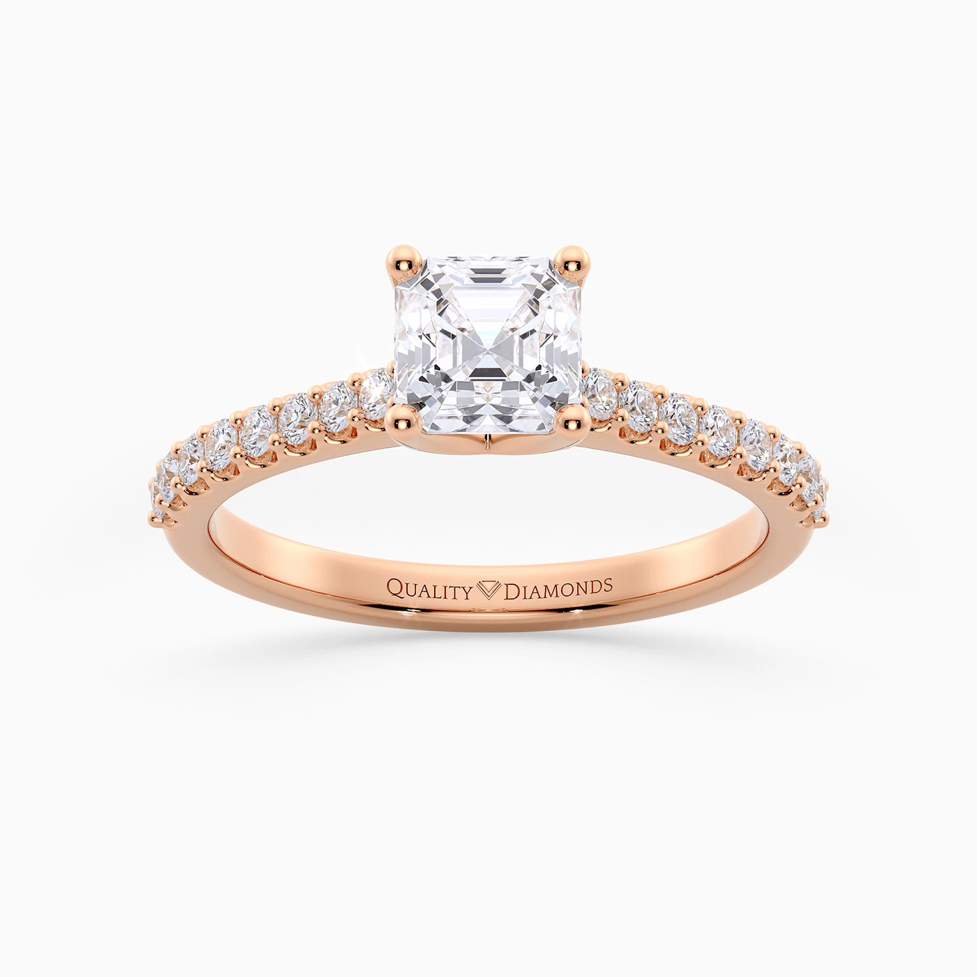 Asscher Diamond Set Amorette Diamond Ring in 18K Rose Gold