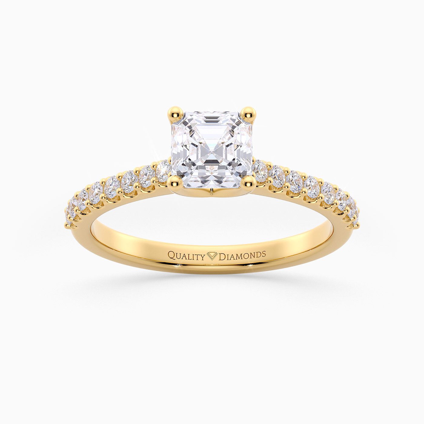 Asscher Diamond Set Amorette Diamond Ring in 18K Yellow Gold