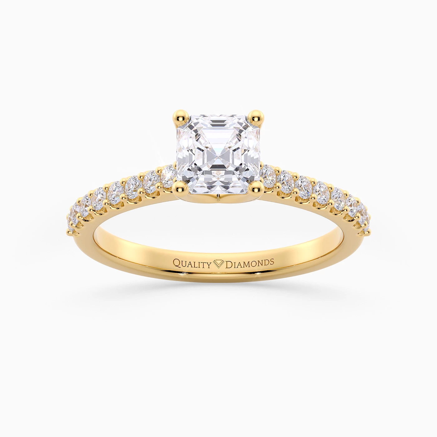 Asscher Diamond Set Amorette Diamond Ring in 9K Yellow Gold