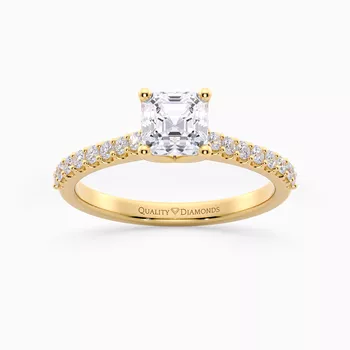 Asscher Diamond Set Amorette Diamond Ring in 9K Yellow Gold