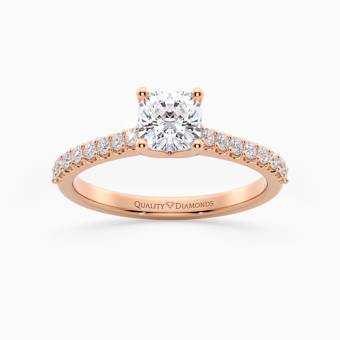 Cushion Diamond Set Amorette Diamond Ring in 9K Rose Gold