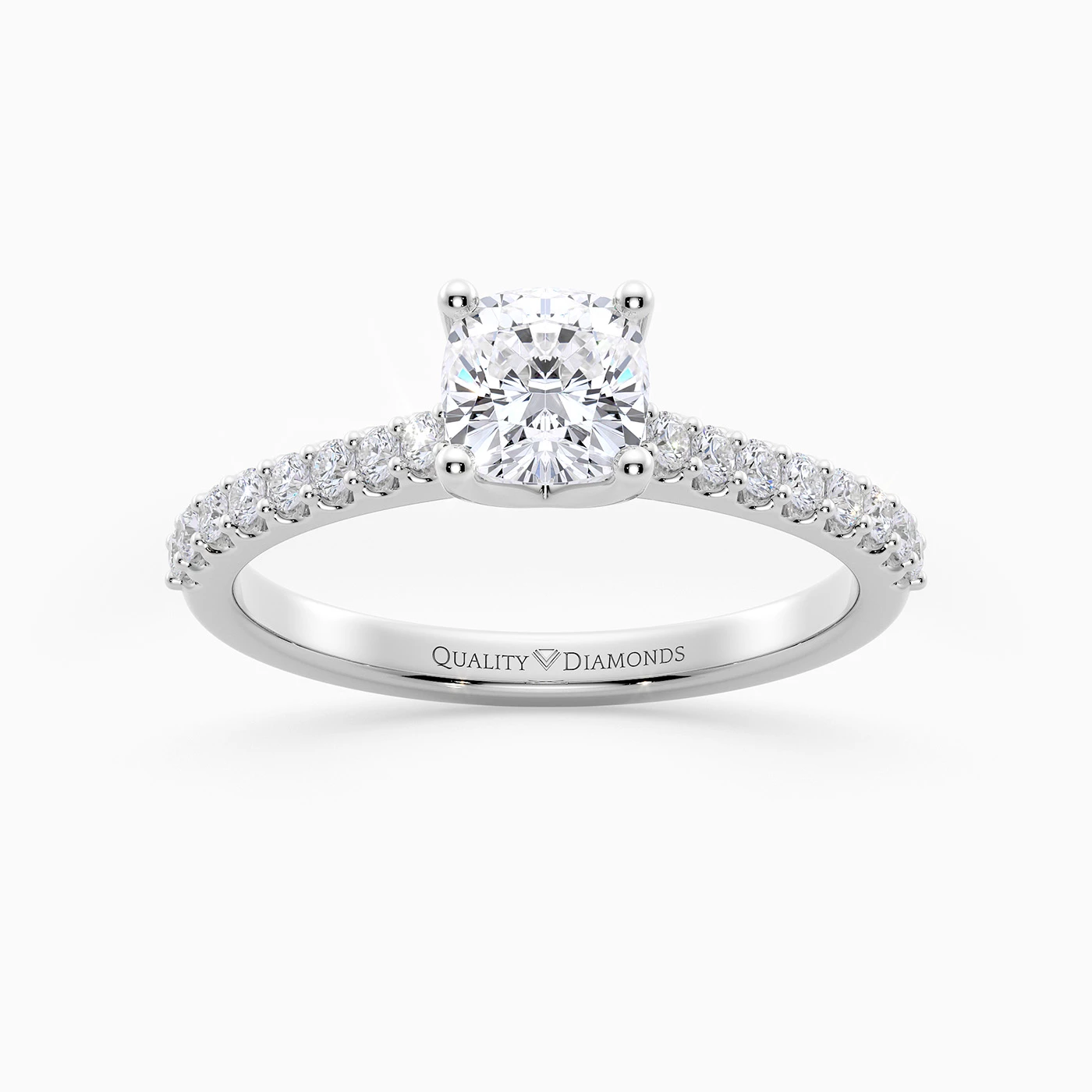 Cushion Diamond Set Amorette Diamond Ring in 9K White Gold