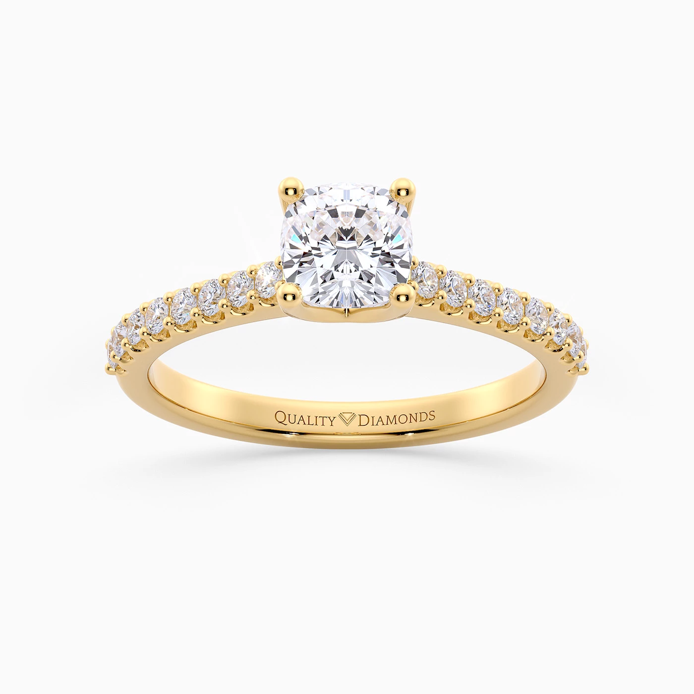 Cushion Diamond Set Amorette Diamond Ring in 9K Yellow Gold