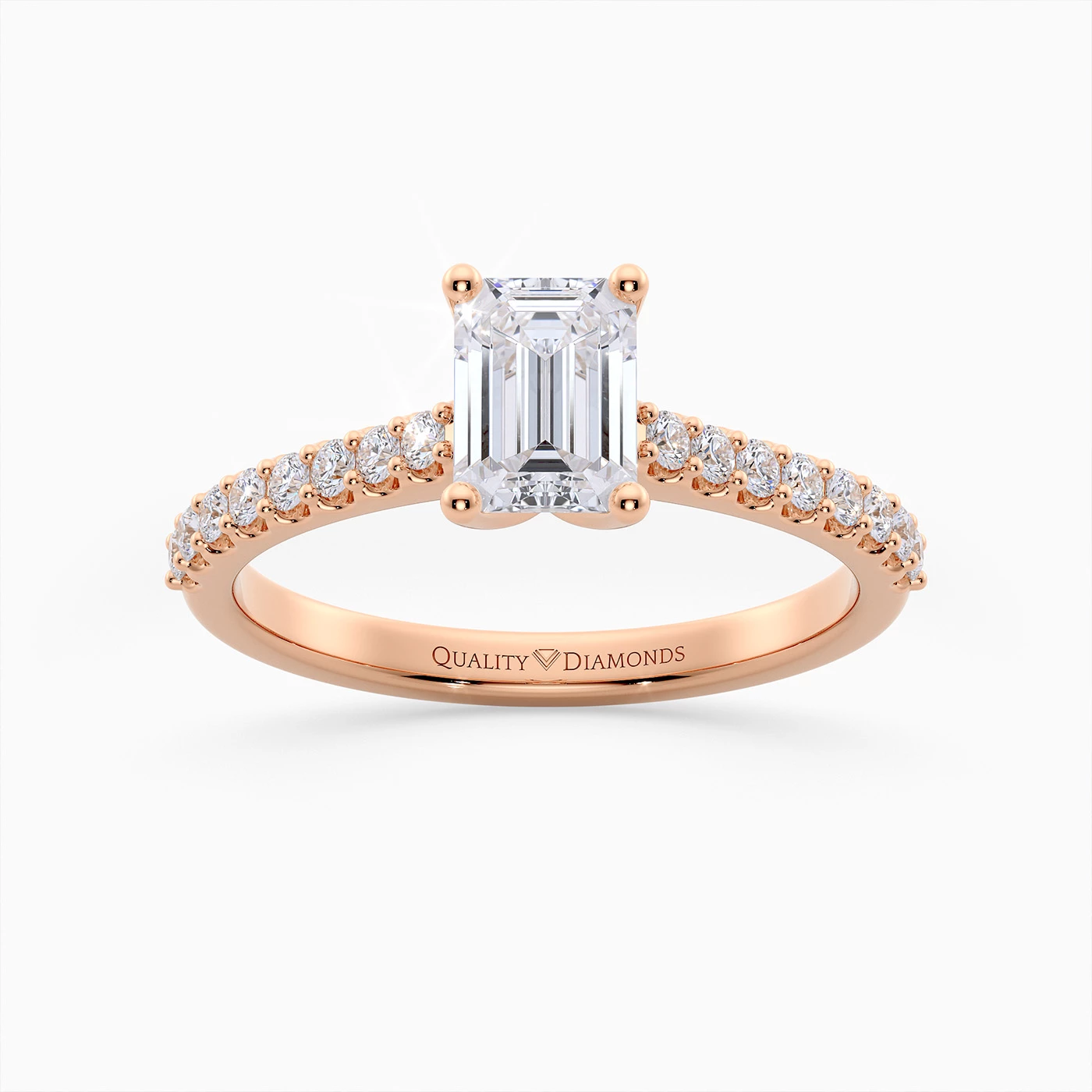 Emerald Diamond Set Amorette Diamond Ring in 9K Rose Gold
