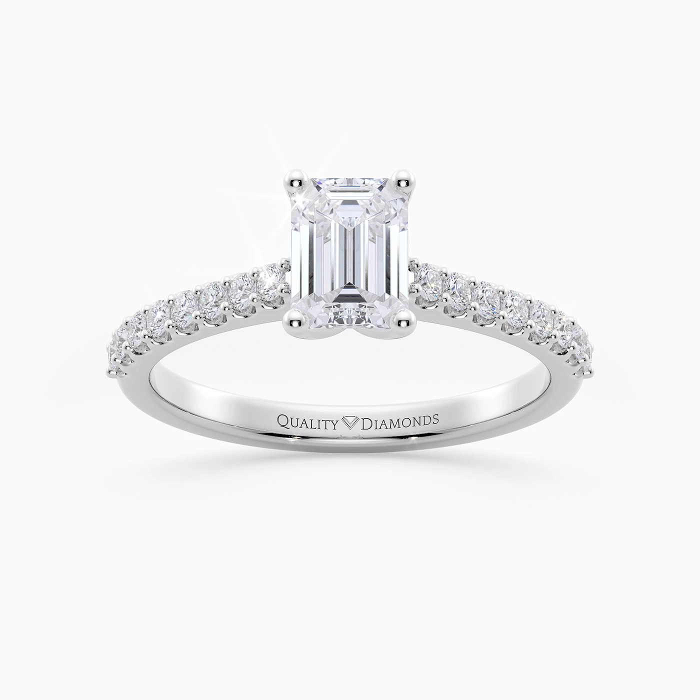 Emerald Diamond Set Amorette Diamond Ring in 18K White Gold