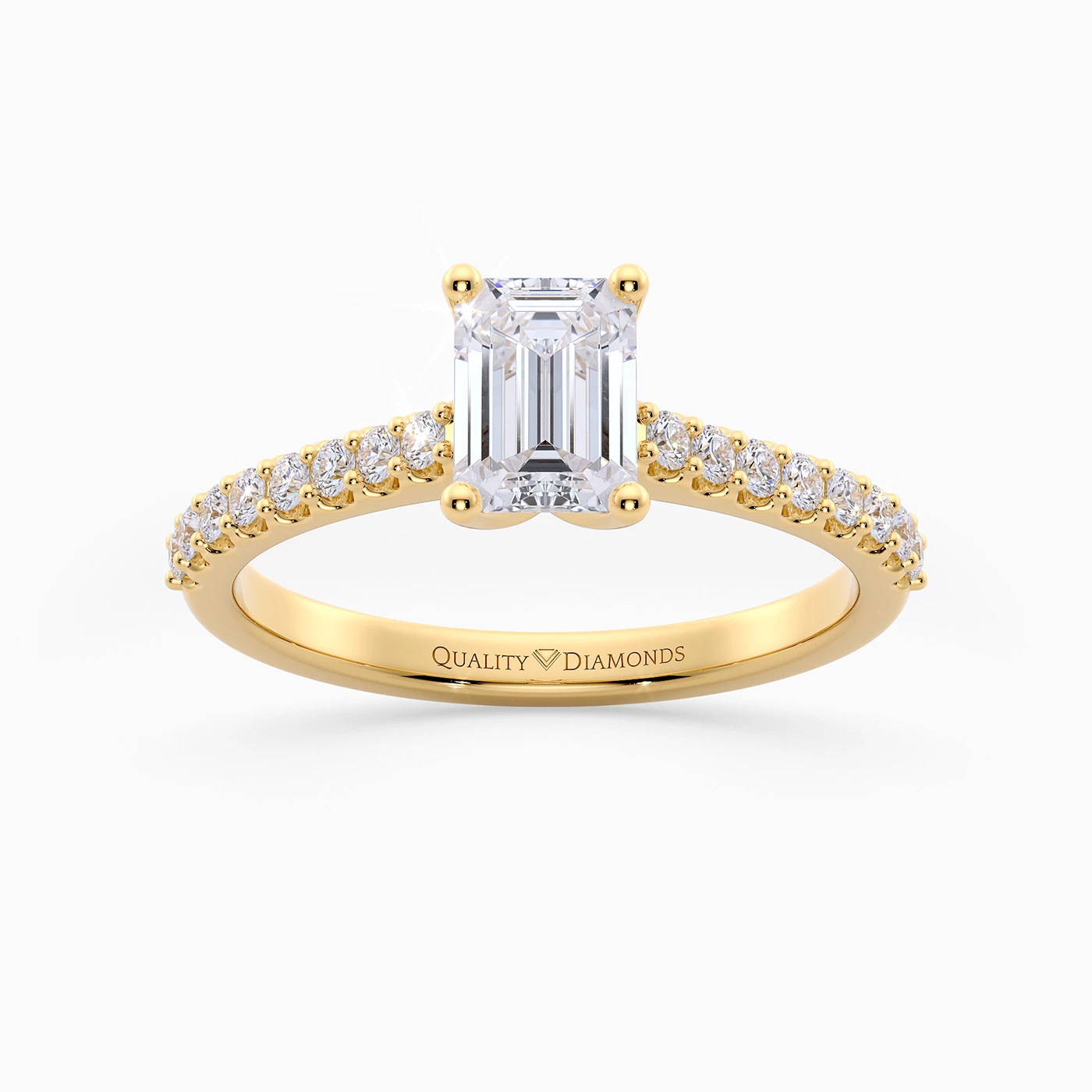 Emerald Diamond Set Amorette Diamond Ring in 18K Yellow Gold