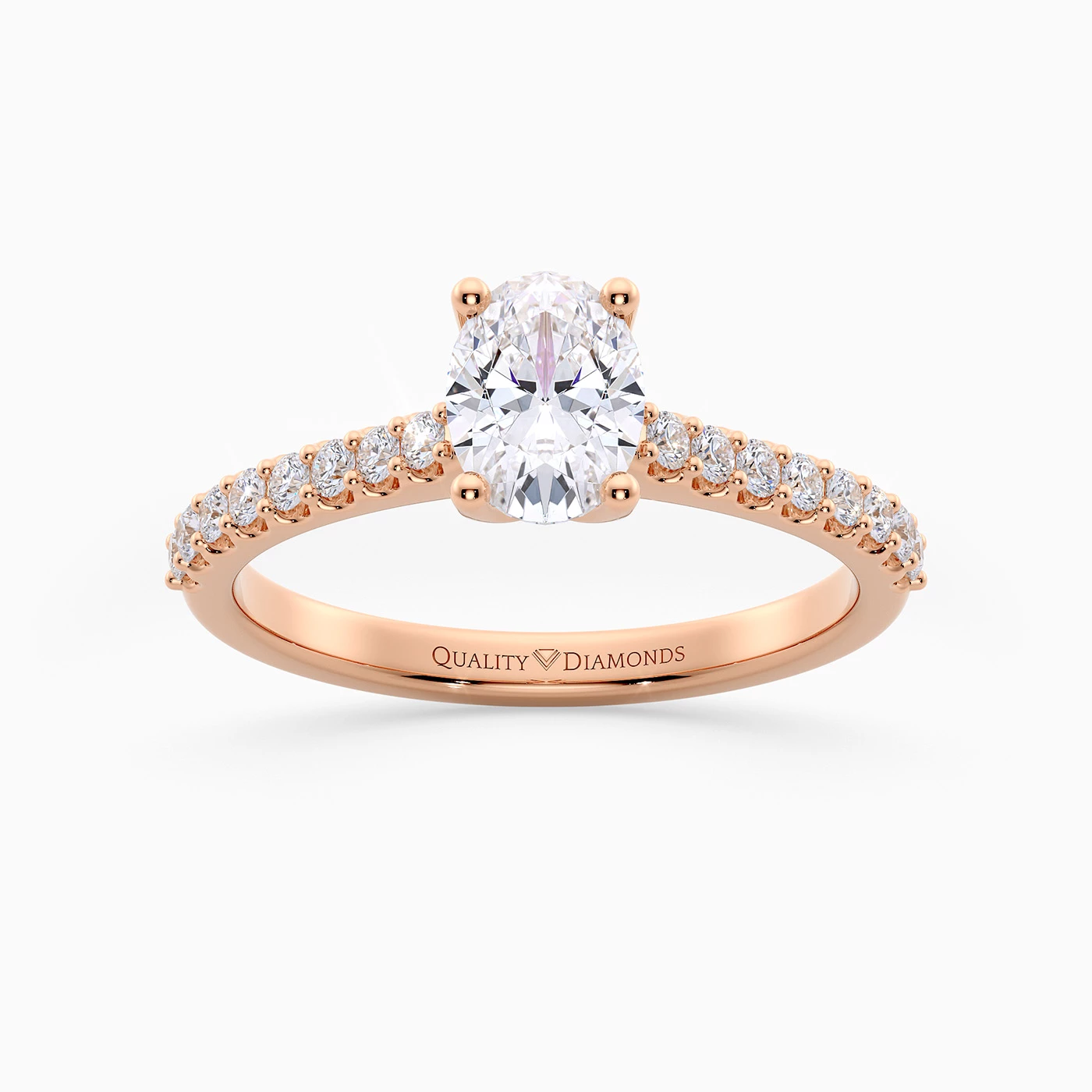 Oval Diamond Set Amorette Diamond Ring in 9K Rose Gold