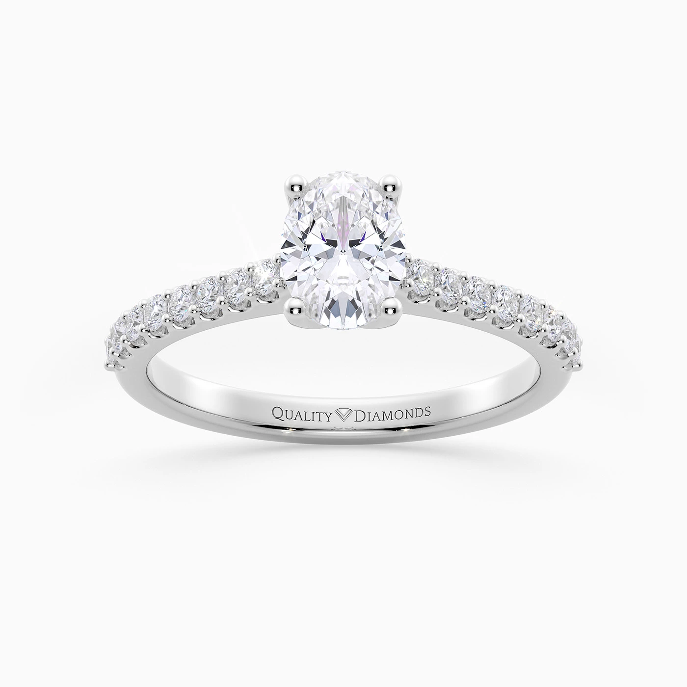 Oval Diamond Set Amorette Diamond Ring in 18K White Gold