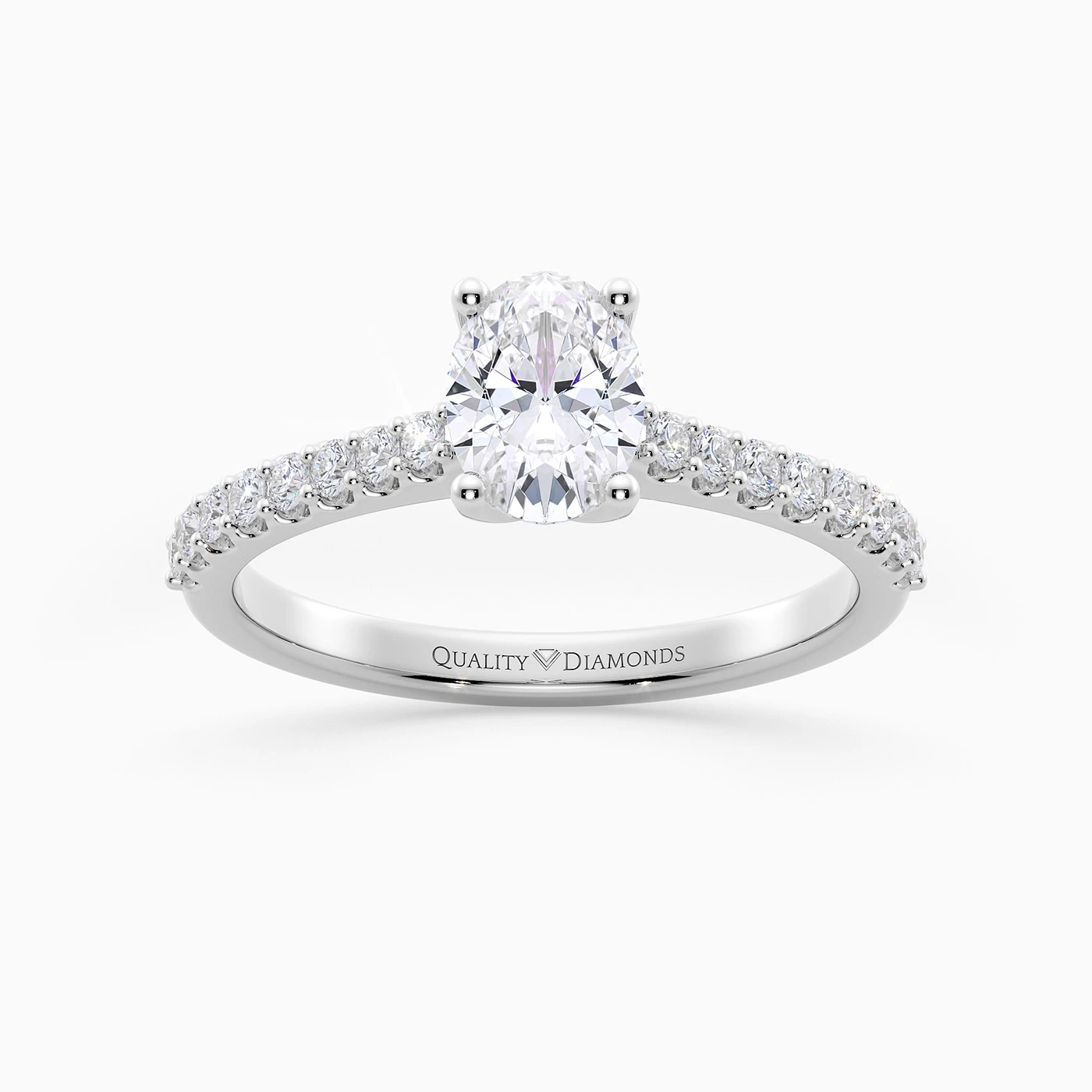 Oval Diamond Set Amorette Diamond Ring in Palladium