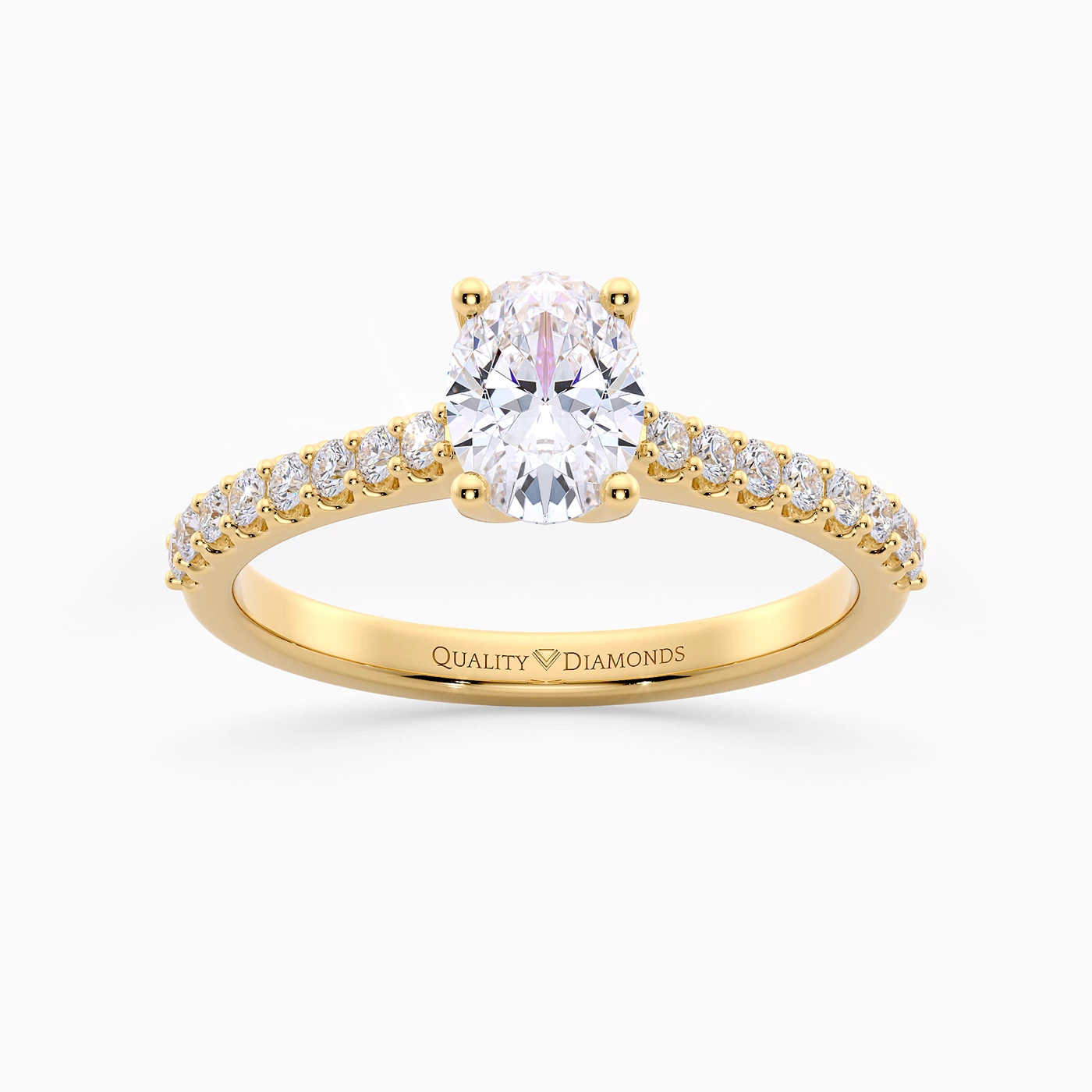 Oval Diamond Set Amorette Diamond Ring in 18K Yellow Gold