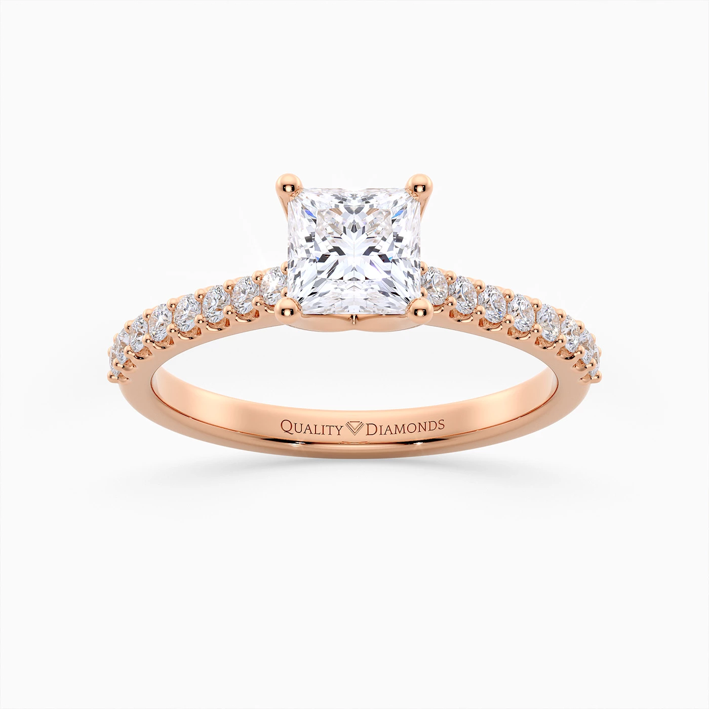 Princess Diamond Set Amorette Diamond Ring in 9K Rose Gold