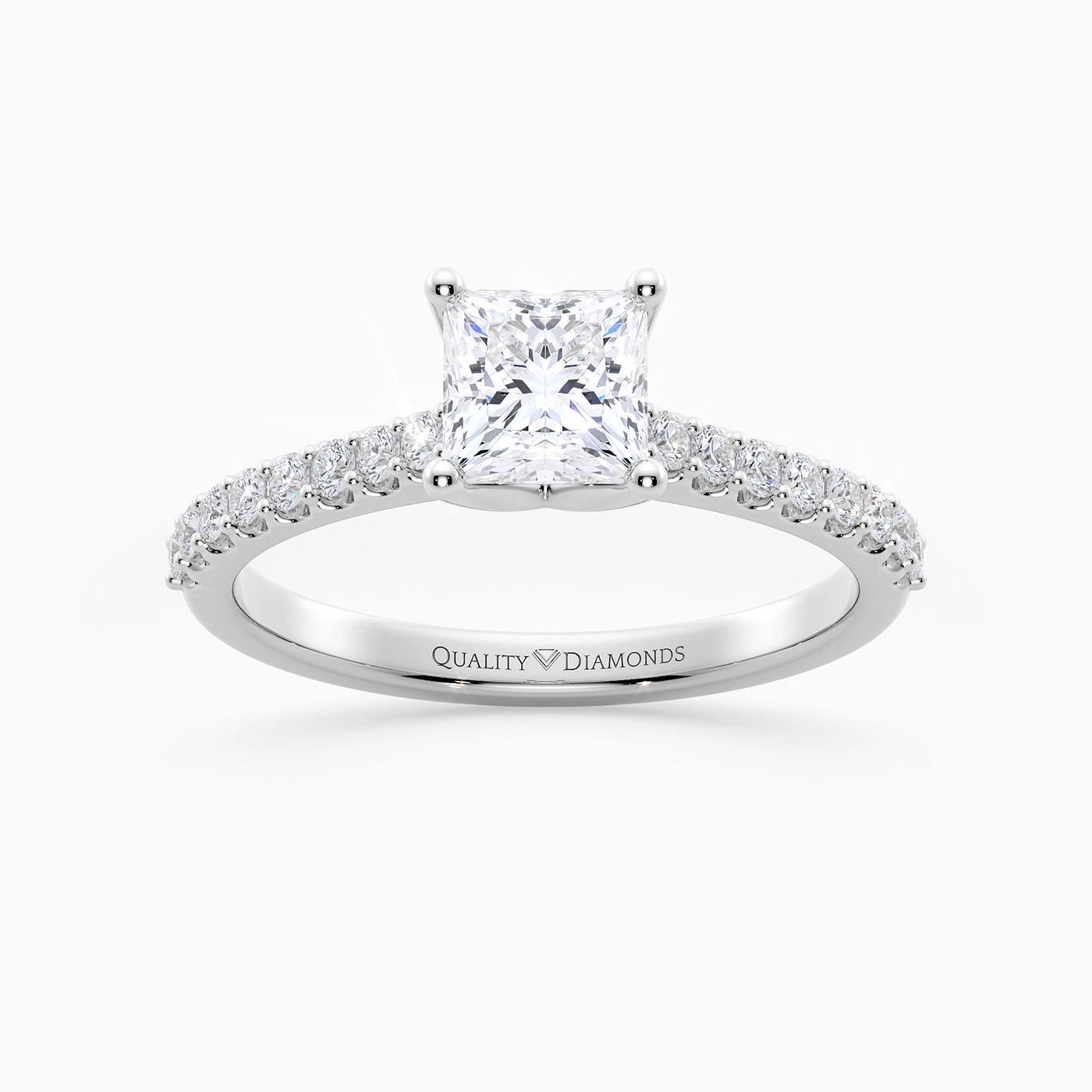 Princess Diamond Set Amorette Diamond Ring in Palladium