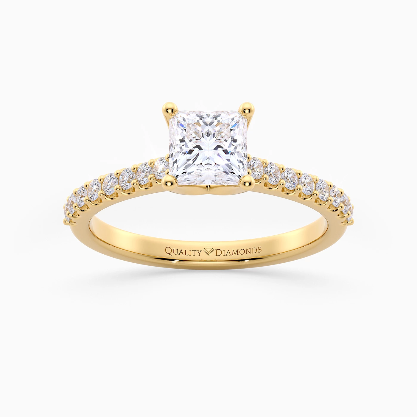 Princess Diamond Set Amorette Diamond Ring in 18K Yellow Gold