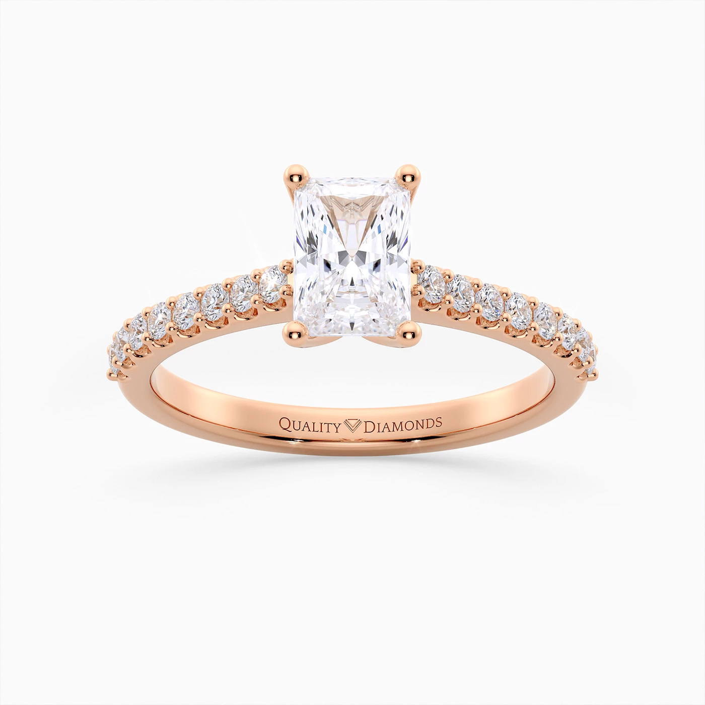 Radiant Diamond Set Amorette Diamond Ring in 9K Rose Gold