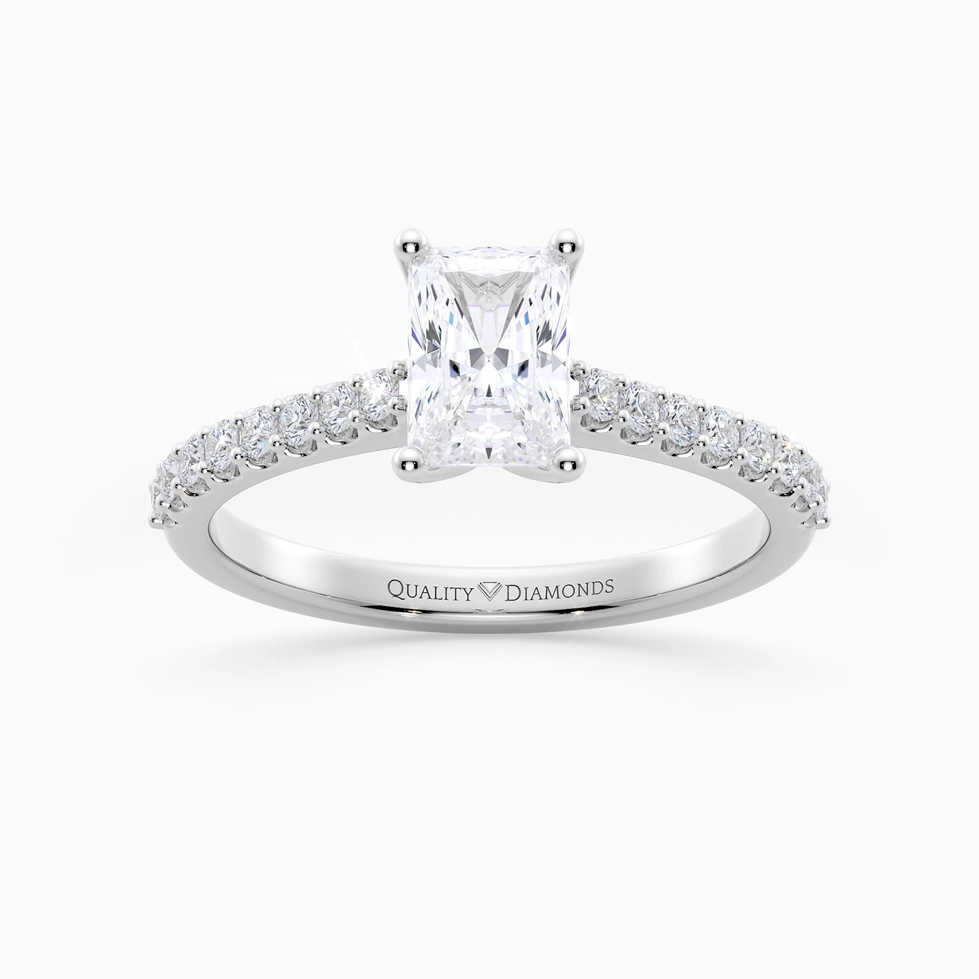 Radiant Diamond Set Amorette Diamond Ring in 18K White Gold