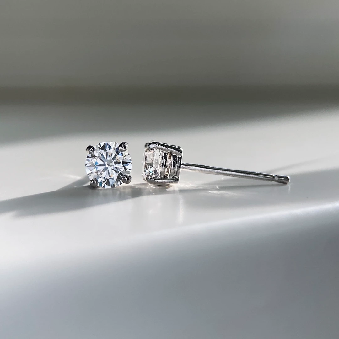 0.85ct Lab-Grown Round Brilliant Ettore Diamond Stud Earrings in 9K White Gold