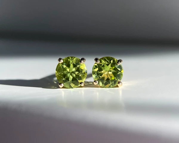 Round Peridot Stud Earrings in 9K Yellow Gold